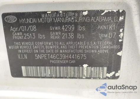 2009 Hyundai Sonata Gls из США, поврежденный, VIN 5NPET46C39H441675